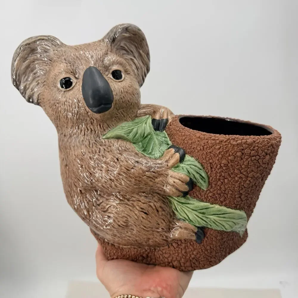 Vintage 1970's Holland Mold Koala Bear on Tree Stump Ceramic Planter